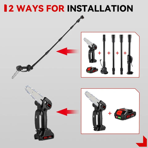 Telescopic Chainsaw - Mini Chainsaw - Electric Pruning Shears - Telescopic Chainsaw Battery - 3500W - Adjustable Height - Portable Garden Tools - 2 Battery EU Plug