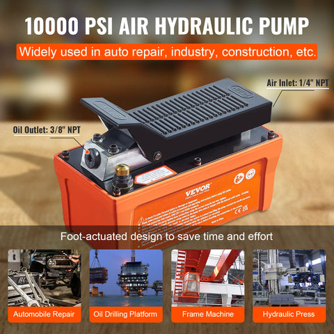 VEVOR Air Hydraulic Pump 10,000 PSI 1/2 Gal Reservoir Foot Actuated Air Treadle for Auto Body Frame Machines and Pulling Post
