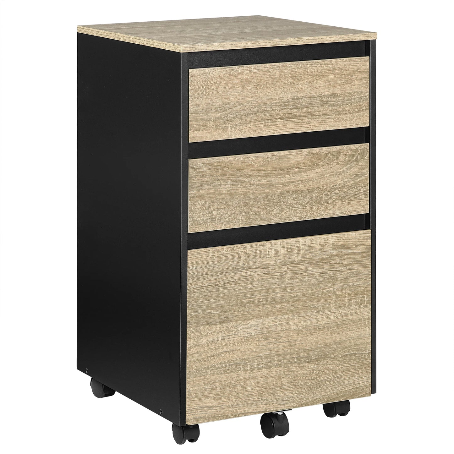 Mobiele Ladeblok - Nachtkastje - Salon - Bijzet - Kantoor - 40x70x40 cm – Houten Archiefkast – Industriële Opberg - 3 Lades - met Wielen – Thuisgebruik - Licht Eiken Zwart