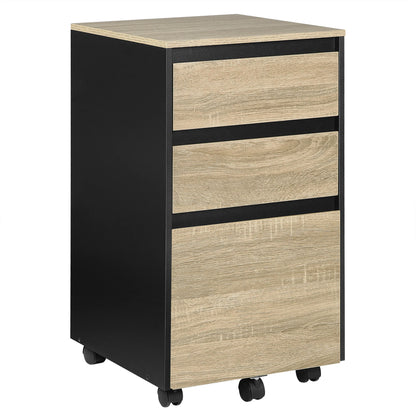 Mobiele Ladeblok - Nachtkastje - Salon - Bijzet - Kantoor - 40x70x40 cm – Houten Archiefkast – Industriële Opberg - 3 Lades - met Wielen – Thuisgebruik - Licht Eiken Zwart