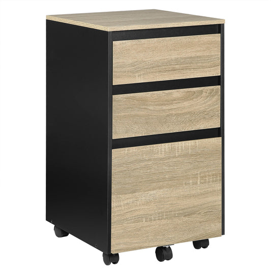 Mobiele Ladeblok - Nachtkastje - Salon - Bijzet - Kantoor - 40x70x40 cm – Houten Archiefkast – Industriële Opberg - 3 Lades - met Wielen – Thuisgebruik - Licht Eiken Zwart