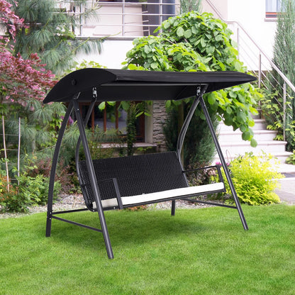 Driezits Tuin Schommel – Grote Tuinschommel – Buitenbank – Tuin Meubel – Gepoedercoat Metaal – Verstelbaar Zonnescherm – Weerbestendig Rattan