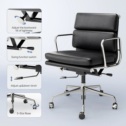 Bureaustoel – Office Chair – Bureaustoelen – Fauteuil – Stuhl – Ergonomisch Ontwerp – Verstelbare Hoogte – Kunstleren Bekleding – Draaibaar Met Wieltjes