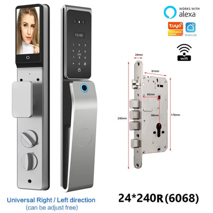 Smart Deurslot – Slimme Deurslot – Elektronisch Slot – Vingerafdrukslot – Toegangscontrole – 8 Ontsluitingsmethoden – IP67 Waterbestendig – 4 Inch HD Display - 24x240R - 6068 insteek - QUORE