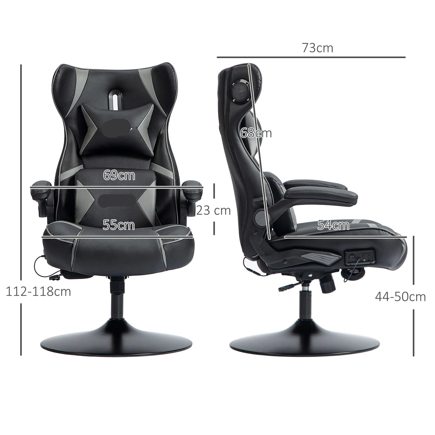 Gamingstoel – Ergonomische Stoel – Bureaustoel – Draaistoel – Verstelbare Zithoogte – Bluetooth Speakers – Kantelbare Rugleuning - Grijs
