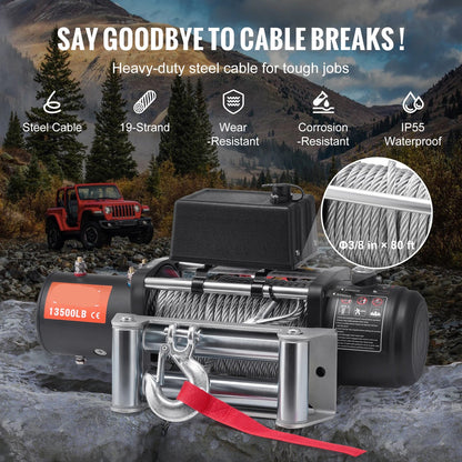 Lier - Takel - Kabeltakel - Elektrische - Kettingtakel - 12V DC - 6125Kg - met 24m Stalen Kabel en Draadloze/Wired Afstandsbediening - Voor SUV, Truck en Offroad Toepassing