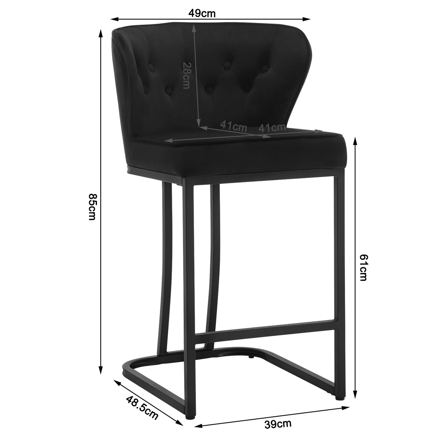 Barkrukken – Barkruk – Barstoel – Keukenkruk – Stoel – Velvet Bekleding – Metalen Frame - Zwart - QUORE