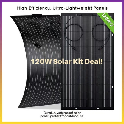 Zonnepanelen – Flexibele Zonnepanelen – Mobiele Zonnepanelen – Opvouwbare Zonnepanelen – Ultradunne Zonnepanelen – 2x 120W (240W Totaal) – IP67 Waterdicht – Hoog Vermogen
