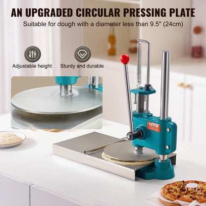 Handmatige Deegpers – Pizzapers – Deegroller – Bodemvormer – Roestvrij Staal – 24 Cm Diameter – Hefboomsysteem