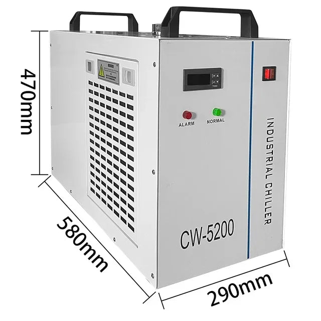 Industriële Waterkoeler - Chiller Industriële - 220V - Luchtgekoeld - 6L Capaciteit – 10L/min – Voor CO₂ Laserbuizen tot 130W - 580×290×470mm - voor Lasergraveermachine Koeling - Waterchiller met Alarmfunctie - Wit - QUORE