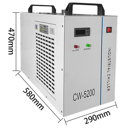 Industriële Waterkoeler - Chiller Industriële - 220V - Luchtgekoeld - 6L Capaciteit – 10L/min – Voor CO₂ Laserbuizen tot 130W - 580×290×470mm - voor Lasergraveermachine Koeling - Waterchiller met Alarmfunctie - Wit - QUORE