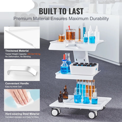 Laboratoriumwagen - Wagen - Kar - Trolley - K-ST529 - 220lbs - Metalen Verrijdbare Kar - voor Laboratoriumkliniek Schoonheid en Salon