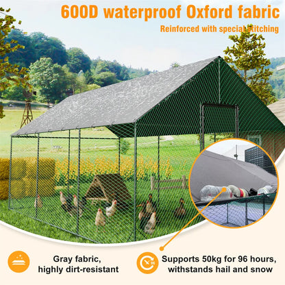 Kippenren – Kippenhok – Pluimvee Ren – Eendenren – Roestvrij Stalen Frame – Waterdicht Oxford Dak - XL - QUORE
