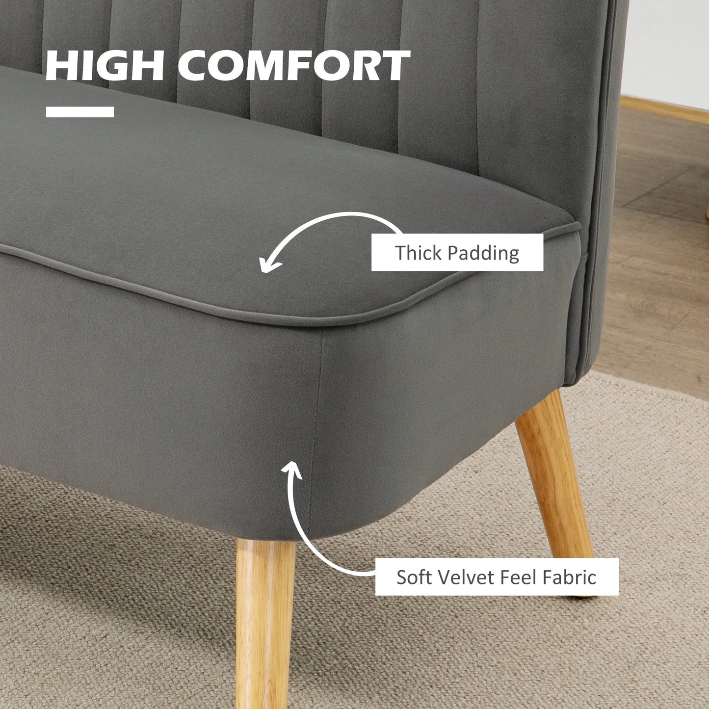Twee-Zits Sofa – Compacte Bank – Loveseat – Settee – Minimalistisch Design – Velvet Bekleding – Houten Pooten