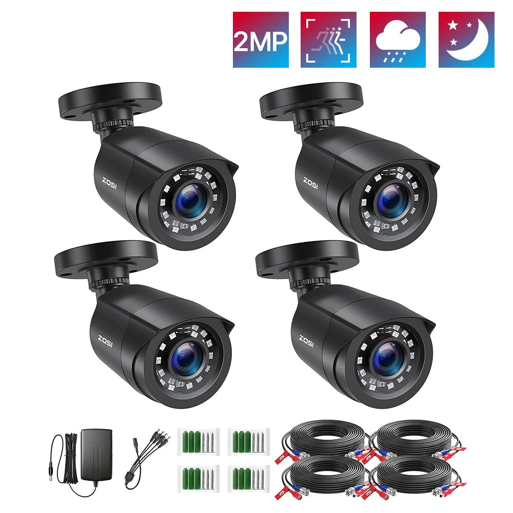Beveiligingscamera - Draadloze Camera - Camerabewaking - Buiten Camera met Nachtzicht - 1080P Full HD - 4 Stuks Bullet Outdoor & Indoor - IP66 Weerbestendig - Zwart - QUORE
