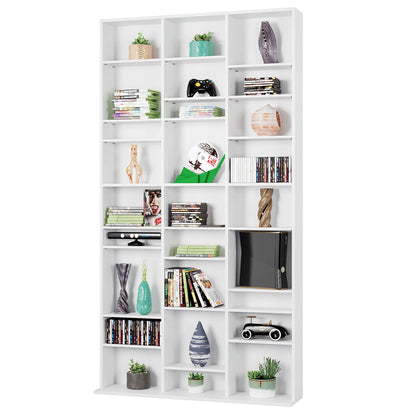 Hoge Boekenkast – Boekenkast – Cd Rek – Dvd Kast – Opbergkast – Wit Hout – 27 Verstelbare Vakken – 190 cm Hoog