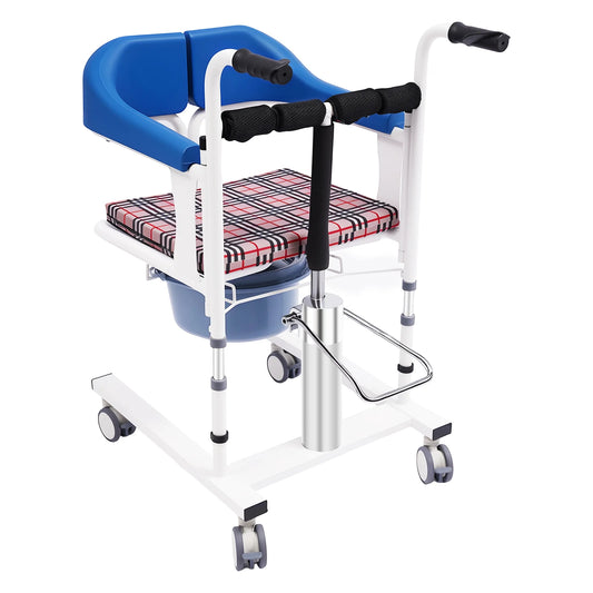 Hydraulische Patiëntenstoel – Verstelbare Stoel – Zorgstoel – Tilstoel – Mobiliteitsstoel – Hoogte Verstelbaar – Met Mobiele Wielen – Blauw