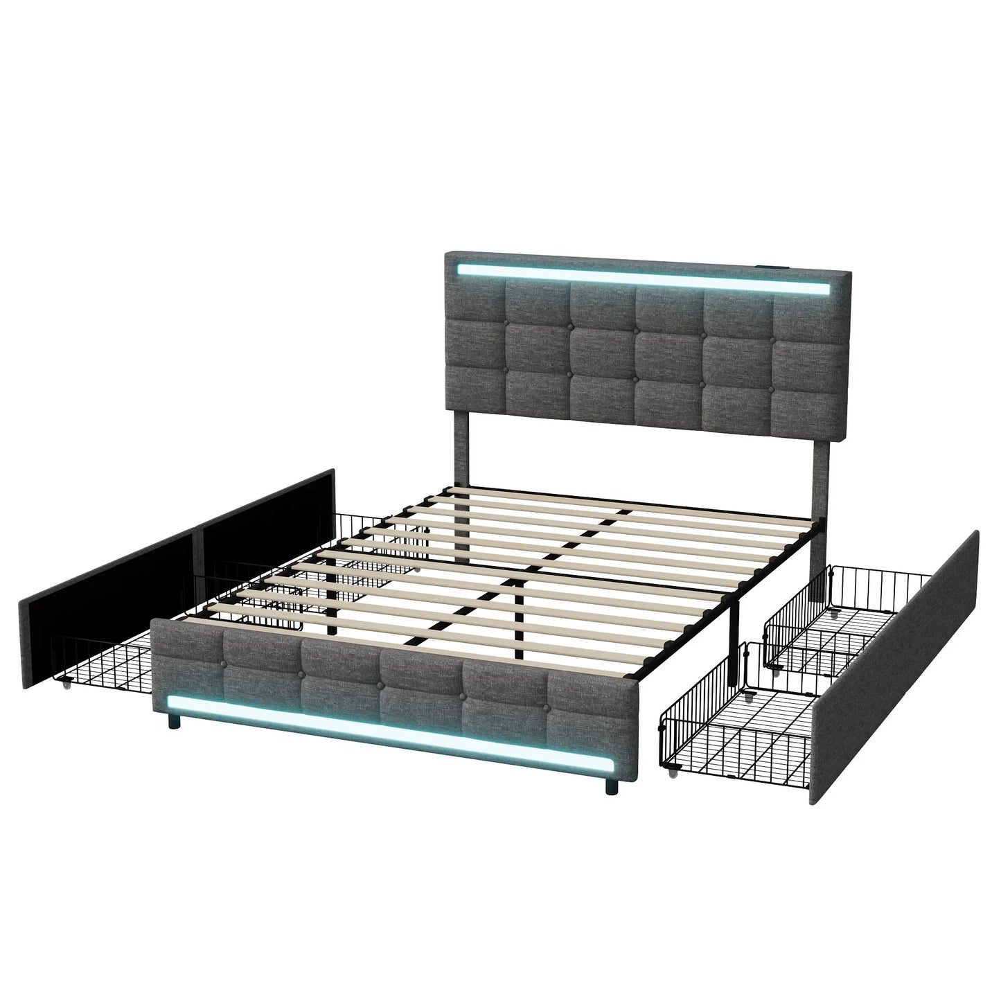 Bedframe – Bed – Slaapbank – Ledikant – Opbergbed – LED-Verlichting – USB-Oplaadpoorten