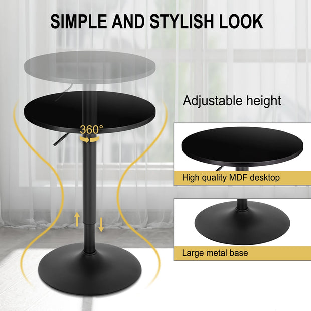 Table - Bar Table - Bistro Table - Round Bar Table - 360° Rotatable Bar Table - Height Adjustable - For Balcony Reception - Dining Room - Table Diameter 52cm - Foot Diameter 45cm - Height 69.5-91.5cm - Black
