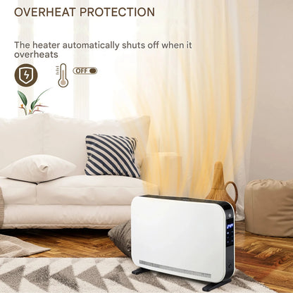 Elektrische Kachel - Ventilatorkachel - Laag Verbruik Kachel - 1830-2180W - met 3 Verwarmingsstanden - LED-Aanraakscherm - 220-240V - 50-60Hz - 12-18 m² - 60 x 18.5 x 39.5 cm - Wit