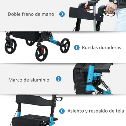 Rollator – Wandelwagen – Looprek – Mobiliteitswagen – Rollator Met Zitje – Lichtgewicht Aluminium – Inklapbaar - 66 x 65 x 80-93 cm - Blauw