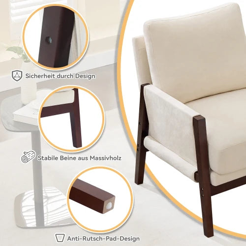 Relaxstoel – Loungestoel – Fauteuil – Leesstoel – Relaxfauteuil – Zitstoel – Chenillestof Bekleding – Massief Houten Frame - 76.5 x 83 x 95.5 cm - Wit