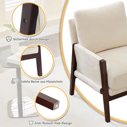 Relaxstoel – Loungestoel – Fauteuil – Leesstoel – Relaxfauteuil – Zitstoel – Chenillestof Bekleding – Massief Houten Frame - 76.5 x 83 x 95.5 cm - Wit