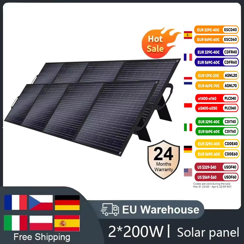 SOLARPLAY Foldable and Portable Solar Panel  400W (2*200w) Solar Battery Charger Outdoor Emergency Backup Power For Powerstation