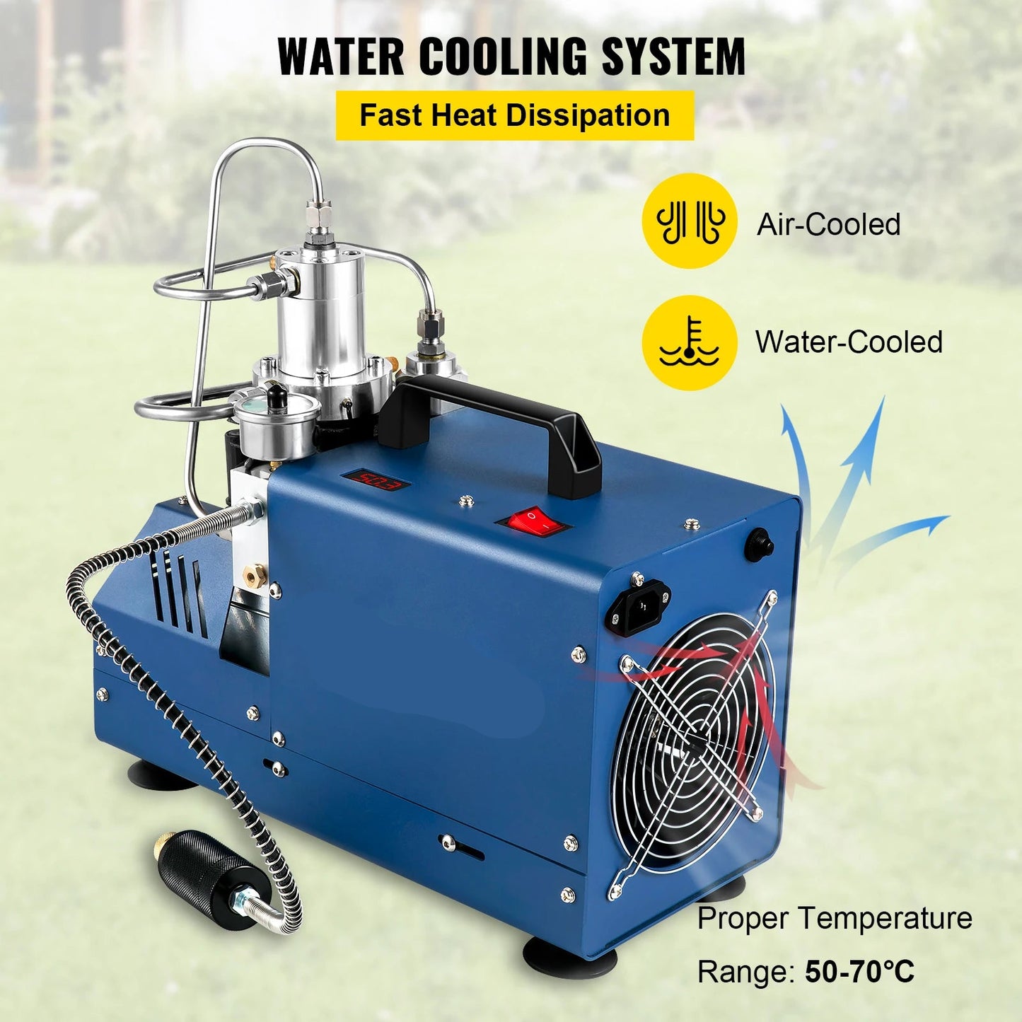 Luchtcompressor - Luchtcompressor Bandenpomp - Airpress Compressor - Hogedrukpomp - 4500Psi PCP - 300Bar - 30MPA - 1800W - 220V - met Ingebouwde 12V Draagbare Stroomadapter Ventilator - Blauw