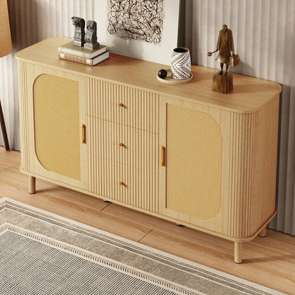 Dressoir – Tv Meubel – Kast – Opbergkast – Wandmeubel – Modern Design Met Rattan Deuren – Met Kabeldoorvoer En Robuuste Metalen Poten