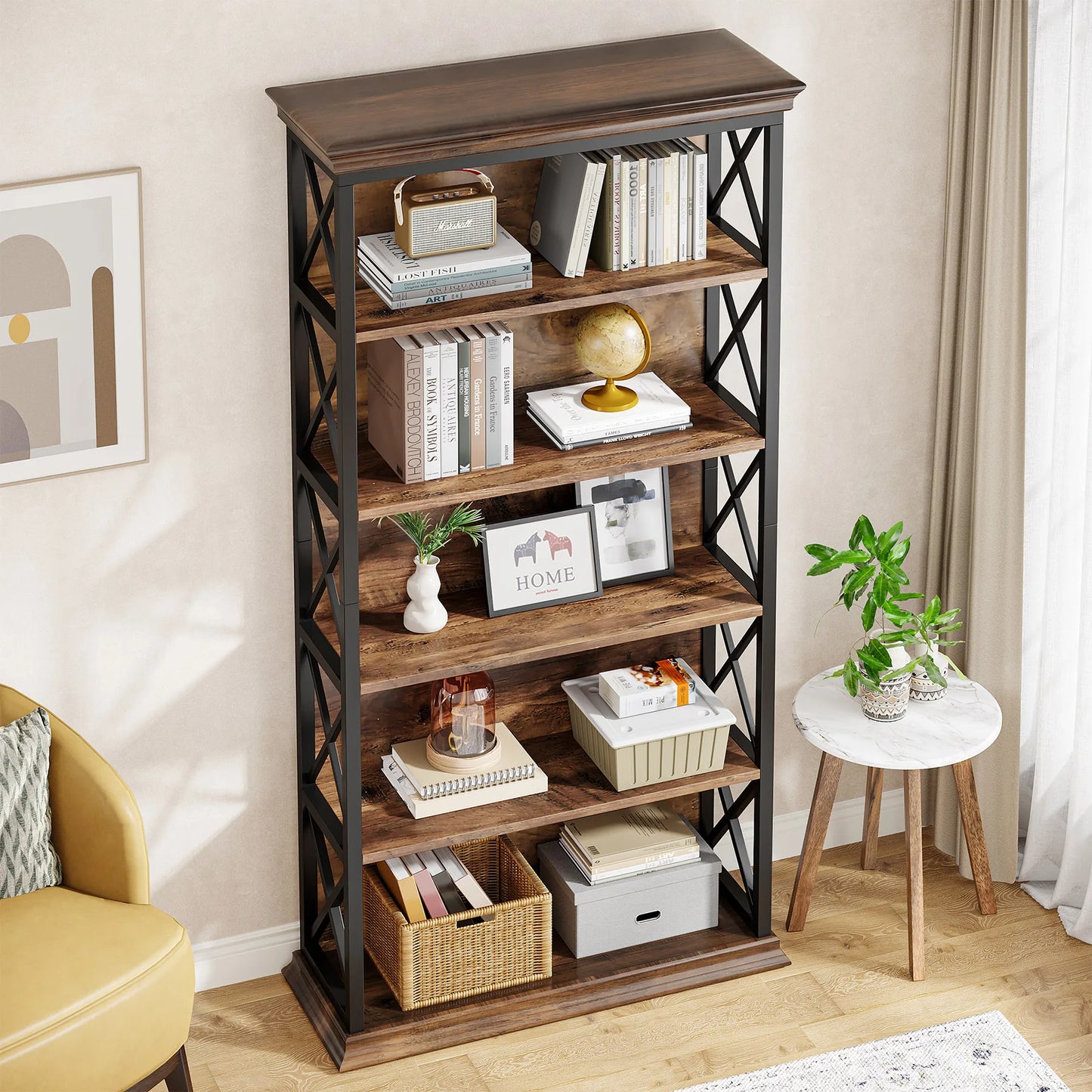 Tribesigns 6-Tier Bookcase, 71 Inches Industrial Bookshelves and Bookcases, Floor Standing 5 Shelf Display Storage Shelves - QUORE