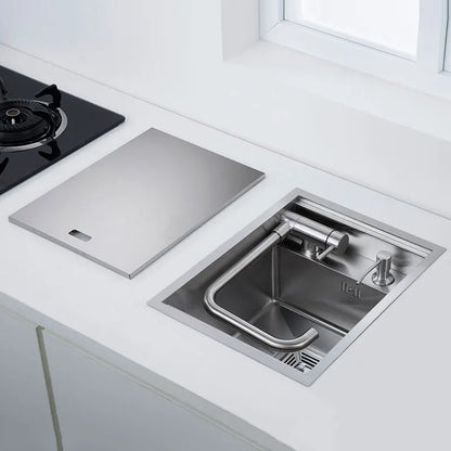 304 Stainless Steel Kitchen Sink for Island Bar, Brushed Finish with Foldable Faucet, Lid Cover, Soap Dispenser, Veg Basin sinks