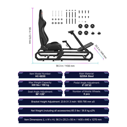 Racestoel - Cockpit Simulator - Volledig Verstelbaar - Met Beeldscherm Bevestiging - Bruikbaar met Racestoel - Stabiel Frame - Klein - 330 kg Draagkracht - Met Comfortabele Stoel