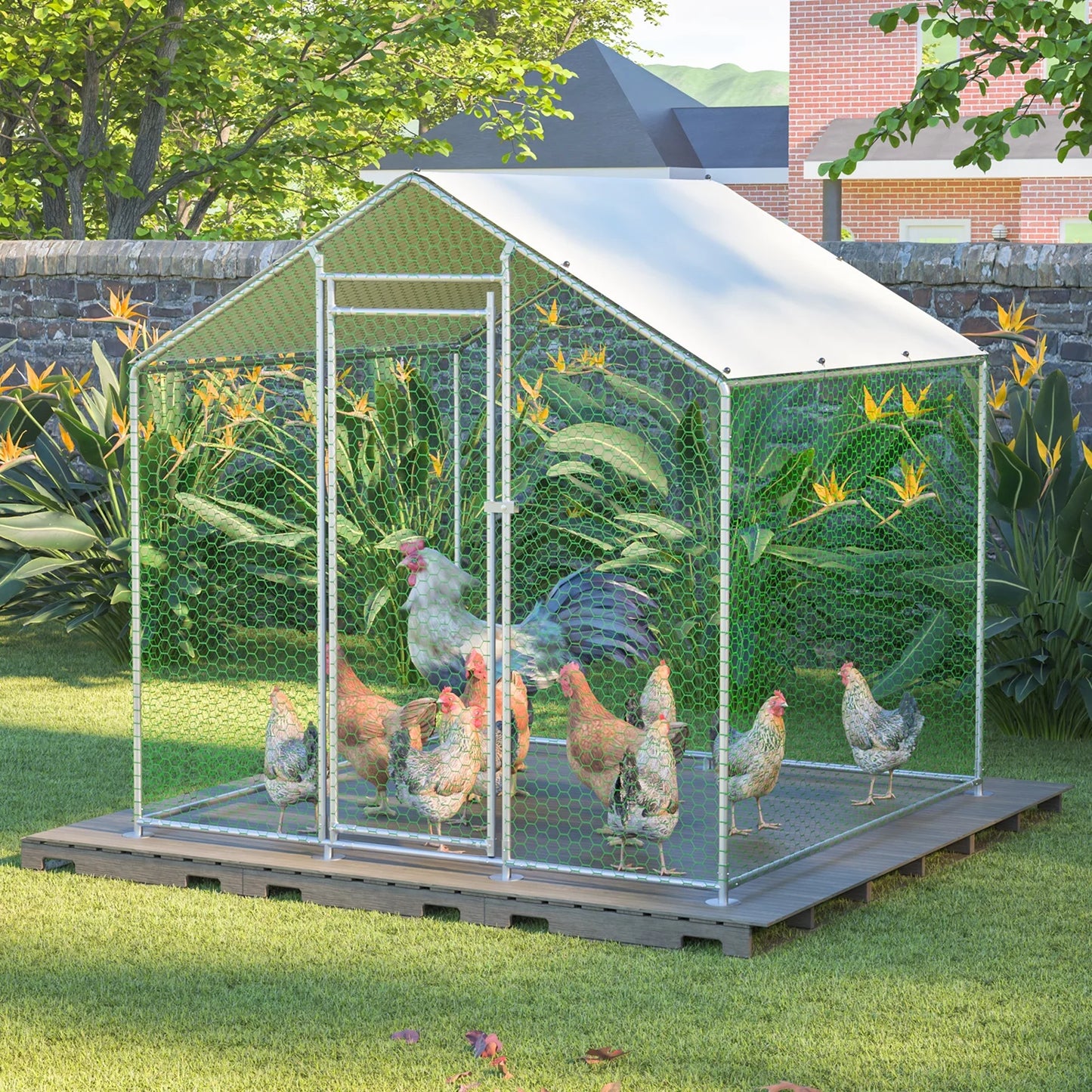 Kippenren – Buitenren – Dierenren – Kippenhok – Konijnenhok – 3x1,5x2 Meter – Gegalvaniseerd Stalen Frame – Waterdicht PE Dak