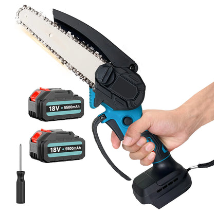Mini Kettingzaag - Kettingzaag - Snoeizaag - Takkenzaag - Handzaag - Draadloze - 6 Inch - 450W - 3300RPM - 18V - Draagbaar en Veilig - 2 Accu - QUORE