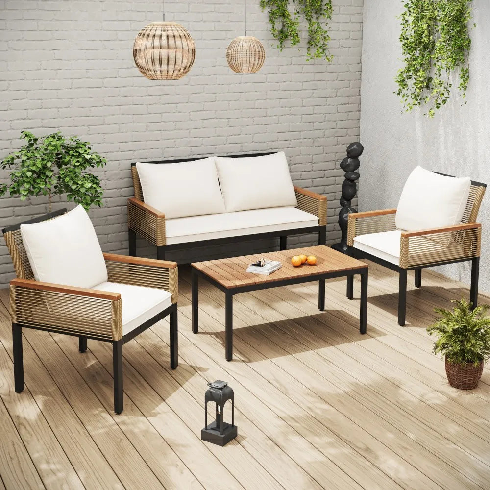 Loungeset Tuin – Buitenmeubel – Rattan Set – Terrasmeubel – Tuinbank – Weerbestendig PE-Rattan – Comfortabele Waterafstotende Kussens