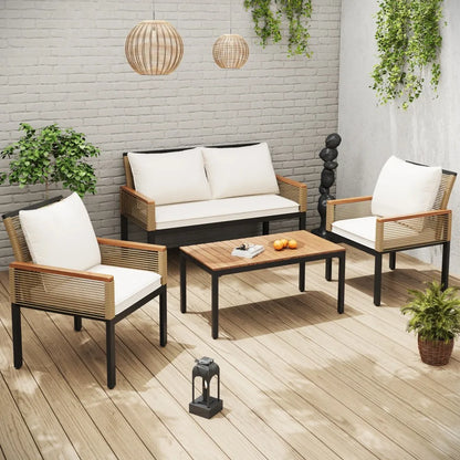 Loungeset Tuin – Buitenmeubel – Rattan Set – Terrasmeubel – Tuinbank – Weerbestendig PE-Rattan – Comfortabele Waterafstotende Kussens
