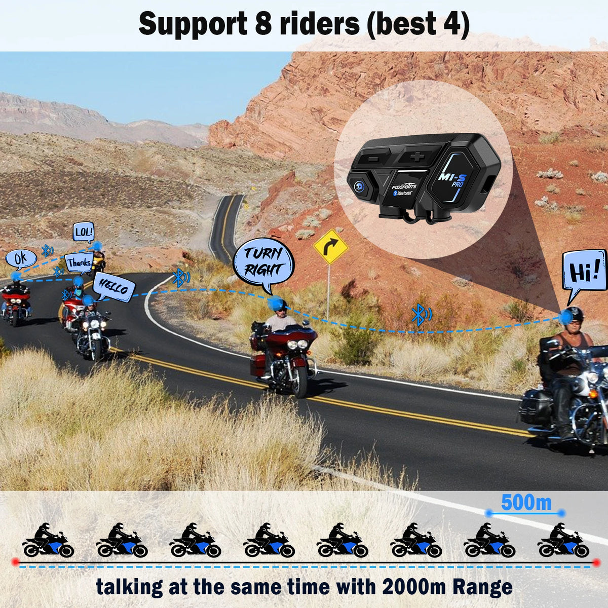 Motorfiets Intercom - Helm Intercom - MotorfietsHelmHeadset - Bluetooth Helm Intercom - Helm - Motorfiets Accessoires - 2PCs - 8 Riders - Draadloze Bluetooth Headset Intercomunicador Moto Interphone BT5.0 - QUORE