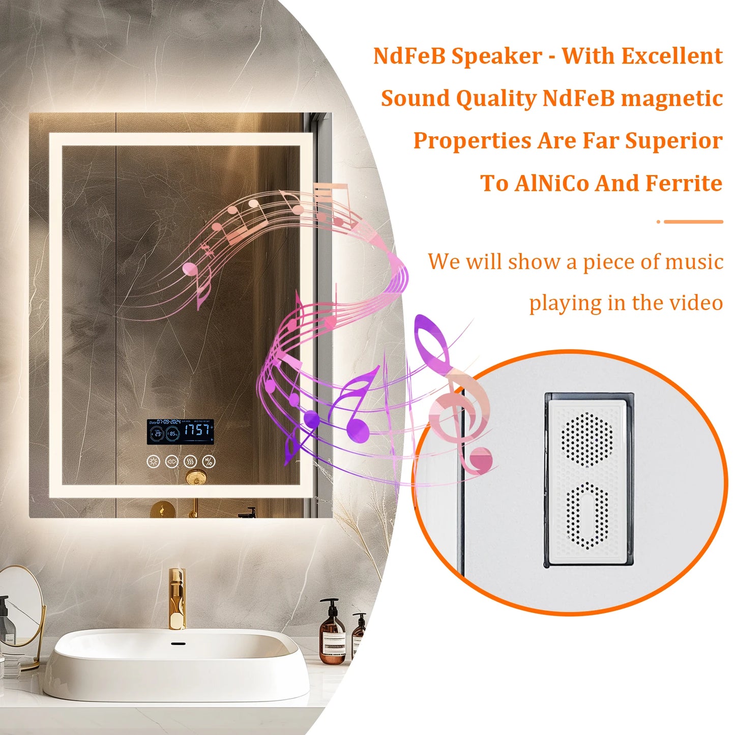 LED Badkamerspiegel Vierkant – Spiegelbadkamer – Make-up Spiegel – Badkamerverlichting – Bluetooth Spiegel – 60x80 cm – Anti Condens – Touch Bedienbaar