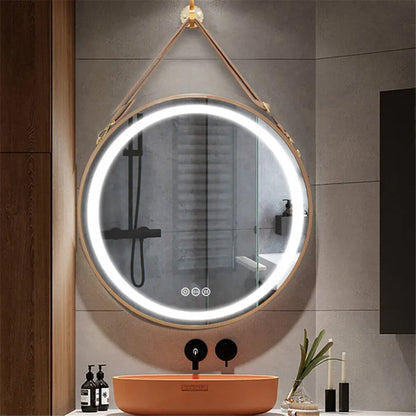 Badkamerspiegel - Ronde LED - Wandspiegel - met Anti-Fog Functie - Dimbaar en Aluminium Frame - Hoogwaardig HD Glas - Waterbestendig - Goud 80CM