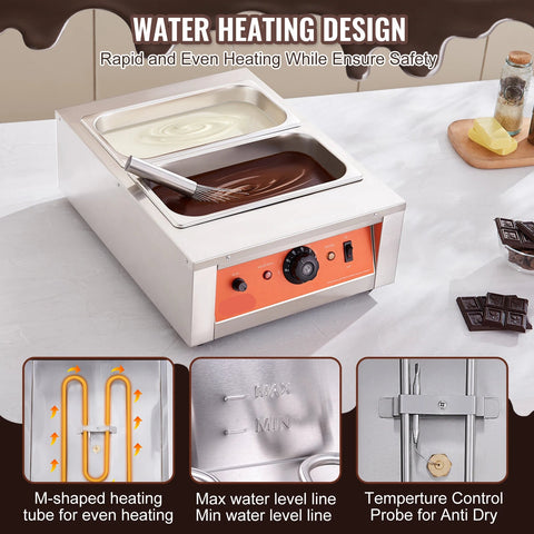 Chocolate - Chocolate Fondue - Chocolate Fountain - Chocolate Melter Electric - Chocolate Melter - Melting Pot - 800W Stainless Steel - For Melting and Heating Chocolate/Milk/Cream