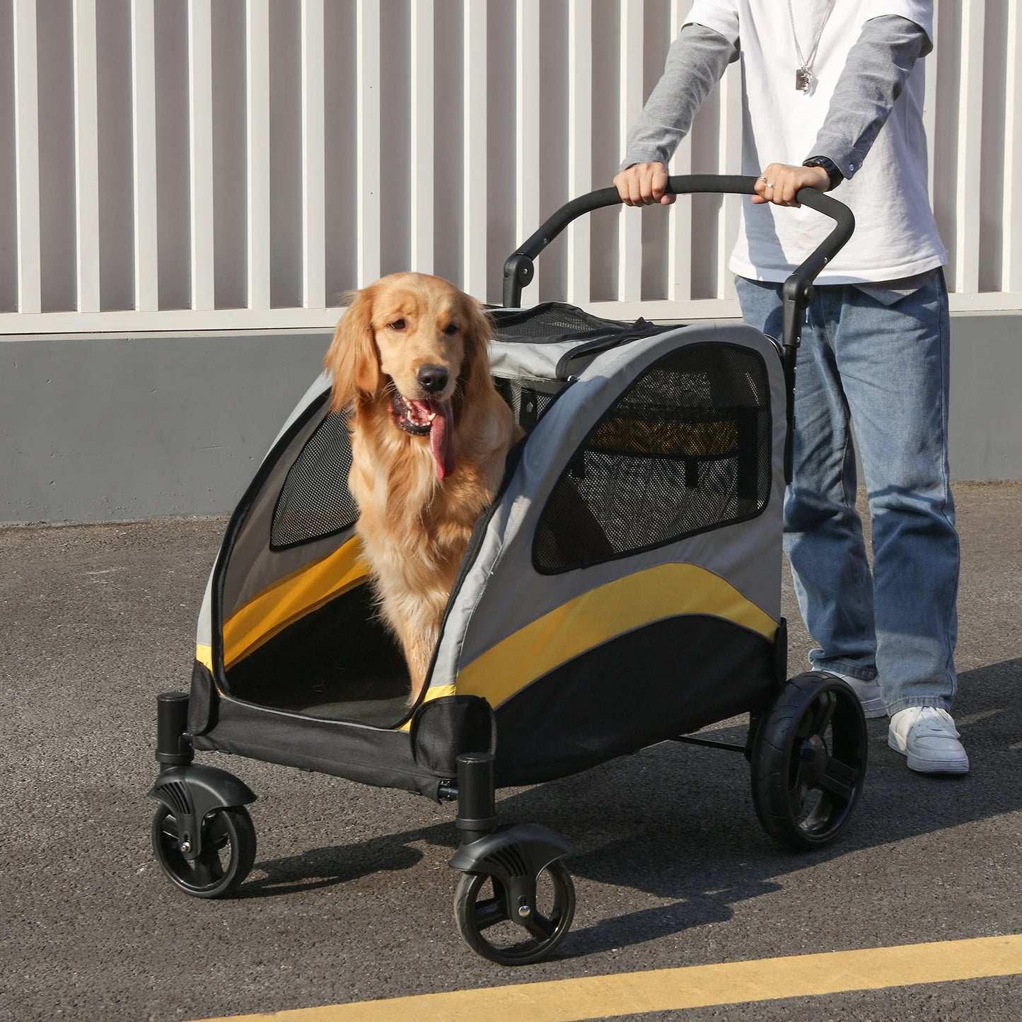 Hondenbuggy - Hondenwagen - Fietskar - Hondenkar - Wandelwagen - Opvouwbare - Huisdierenwagen met 4 Wielen, tot 55 kg Draagvermogen - Medium