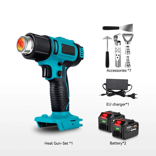 Heteluchtpistool - Verfafbrander – Heatgun - Heteluchtpistool - Draadloos - 2500W - 18V - 50-550°C Instelbaar – LED Temperatuurdisplay – Met 2 Accu’s en Accessoireset