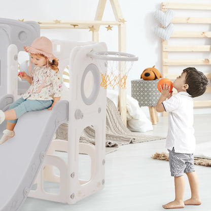 6-in-1 Speelset Kinderen – Glijbaan – Klimrek – Schommel – Basketbalring – Veilig HDPE Kunststof – Compact Ontwerp 174x150x95 cm