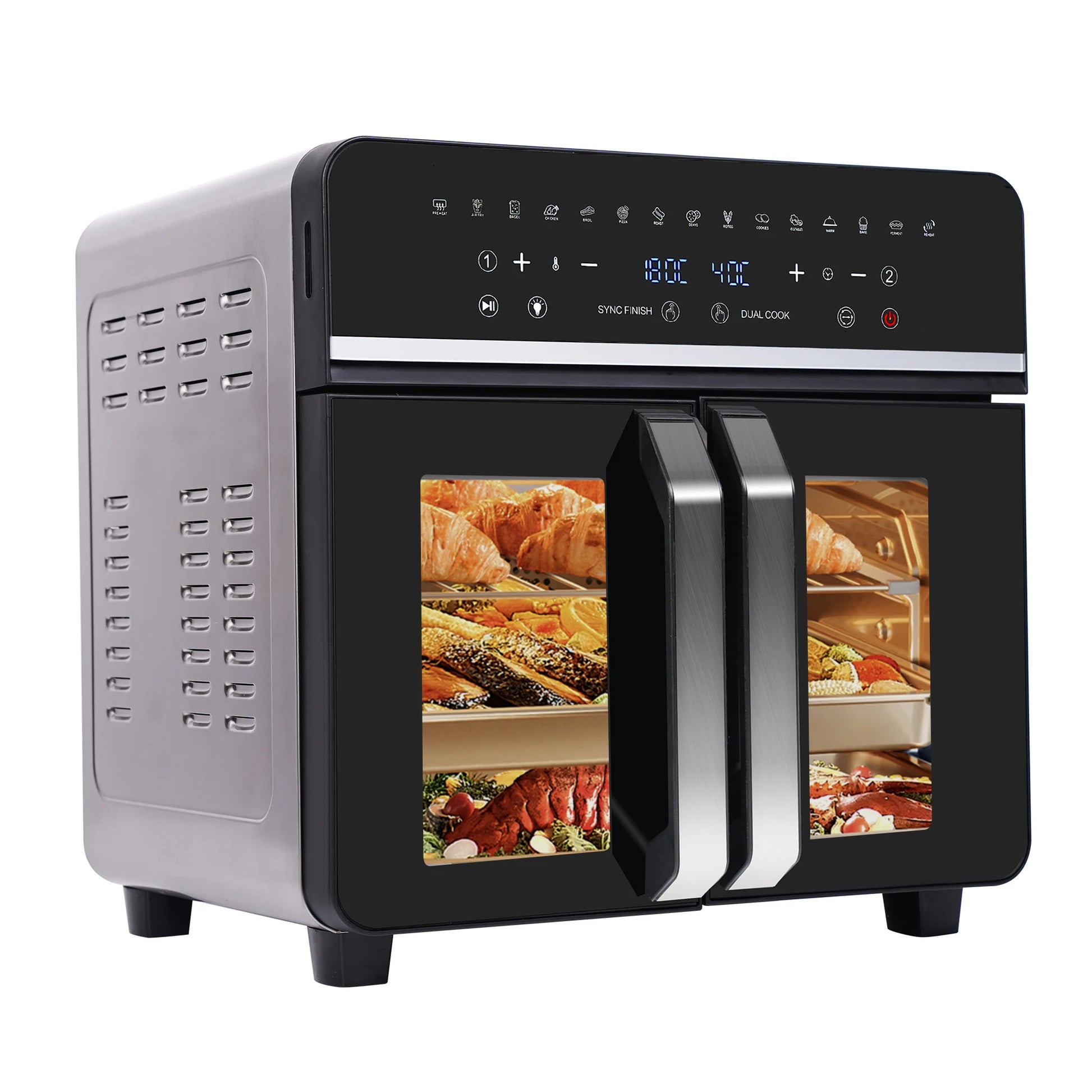 Heteluchtfriteuse – Airfryer - Airfryer Oven XXL - 23L - Dubbele Lades - 2200W - 240V - LED Touchscreen – 15 Programma’s - Kijkvenster - Zwart - QUORE