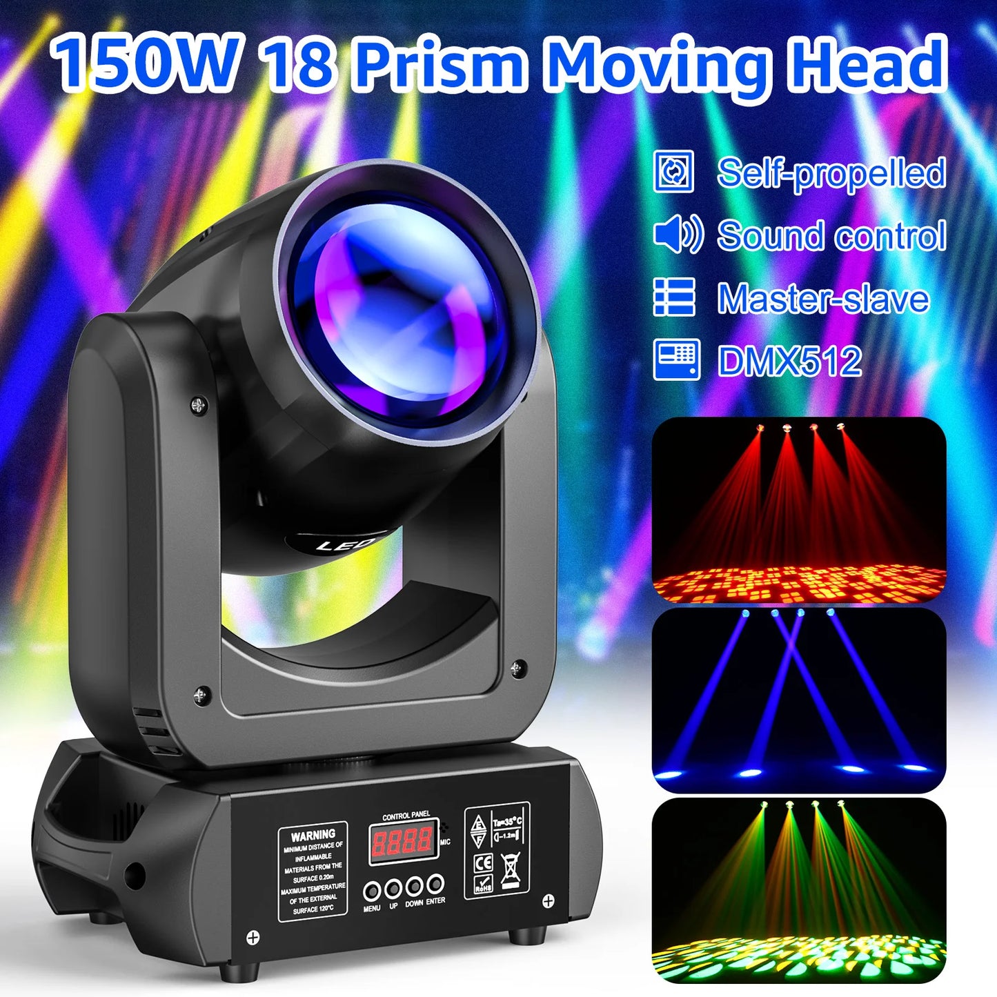 Moving Head Lights – Beamlights – Podiumverlichting – DJ Verlichting – Showverlichting – Set van 2 met Flightcase – 150W LED COB met 18 Prisma’s en DMX512 Controle - QUORE