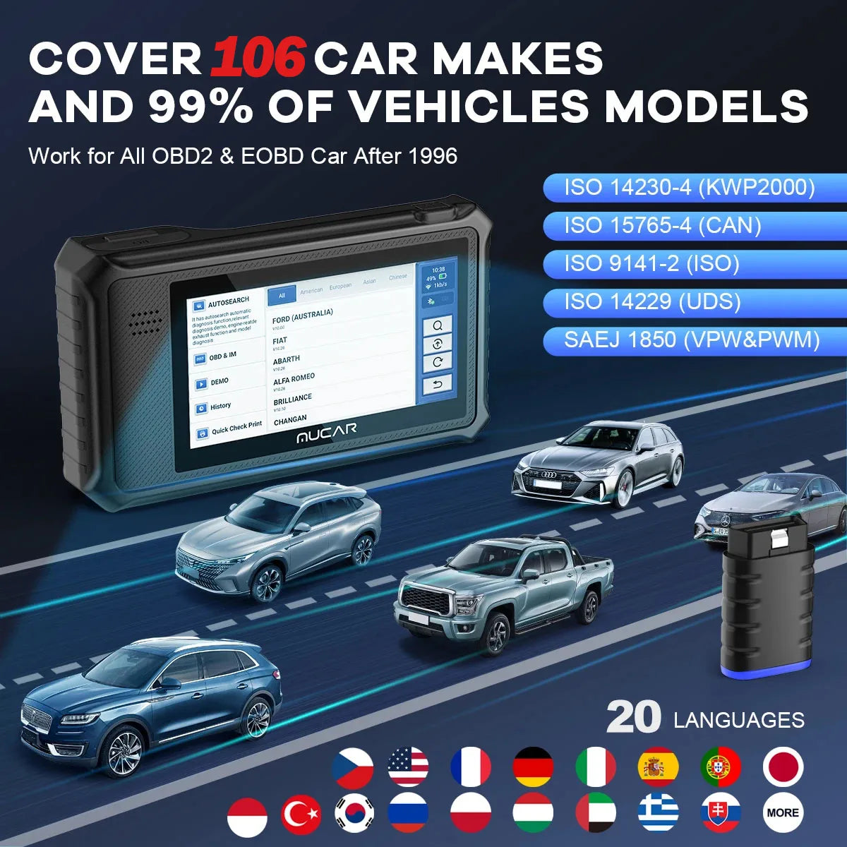 Professionele Auto Diagnosetool – OBD Scanner – Systeemscanner – Auto Foutcodelezer – Diagnosescanner – 28 Resetfuncties – Wi-Fi Updates - QUORE