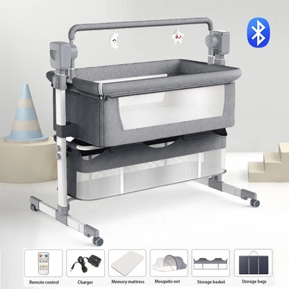 Smart Electric Bassinet 3 in 1 Baby Crib Bedside Sleeper Foldable Compact Design with Bluetooth Music Auto Rocking Use Baby Cot
