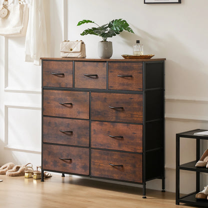 Ladekast - Ladenkastje - met 9 Stoffen Laden – Ruime Dressoir Kast - Stabiele Opbergkast - Compact en Ruimtebesparend - voor Slaapkamer en Kleding - Donkergrijs