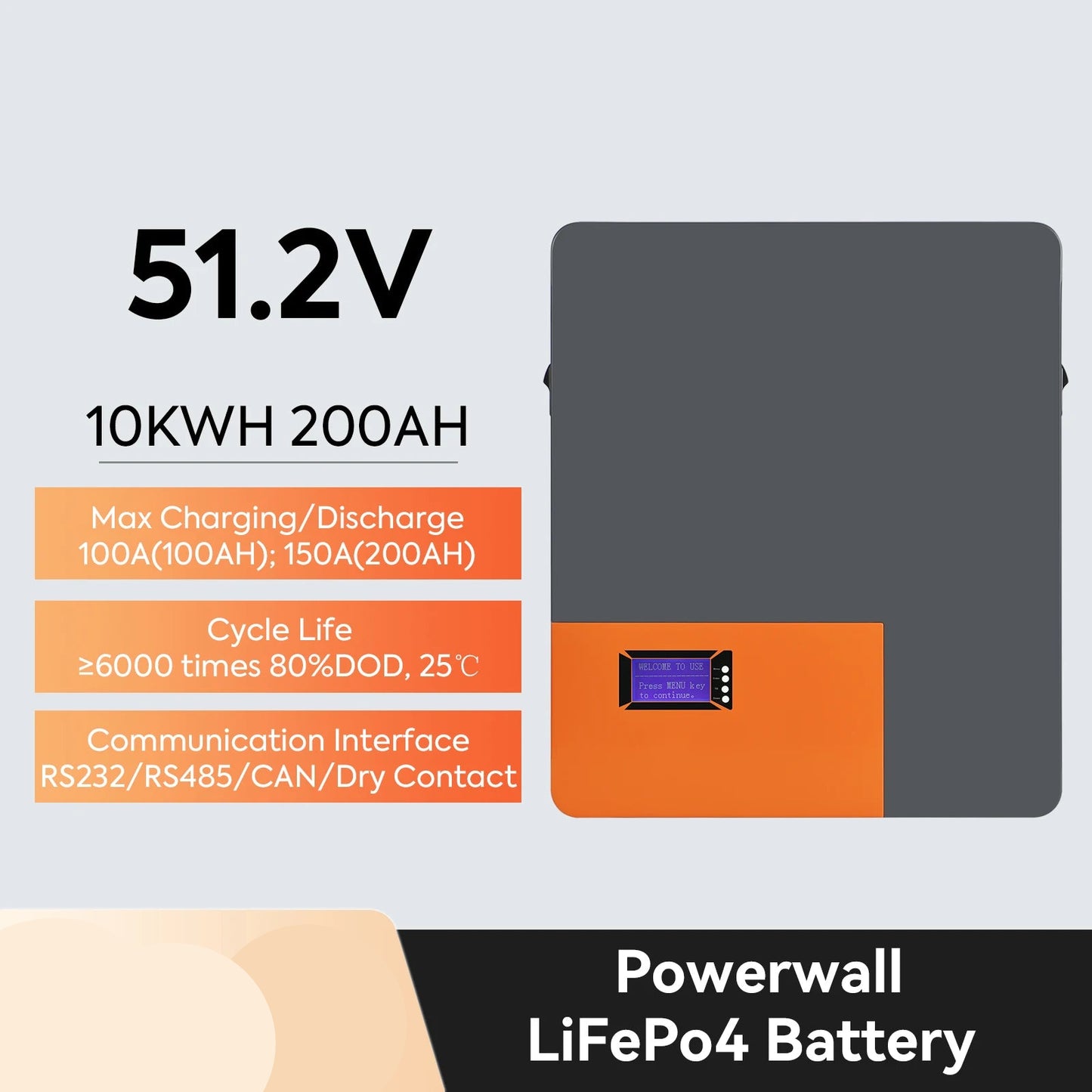 51,2V LiFePO4 Powerwall Batterij – Lithium Accu – Energiesysteem Batterij – Opslagbatterij – 200Ah (2 Stuks) – 10 kWh Capaciteit – Uitbreidbaar Tot 16 Stuks